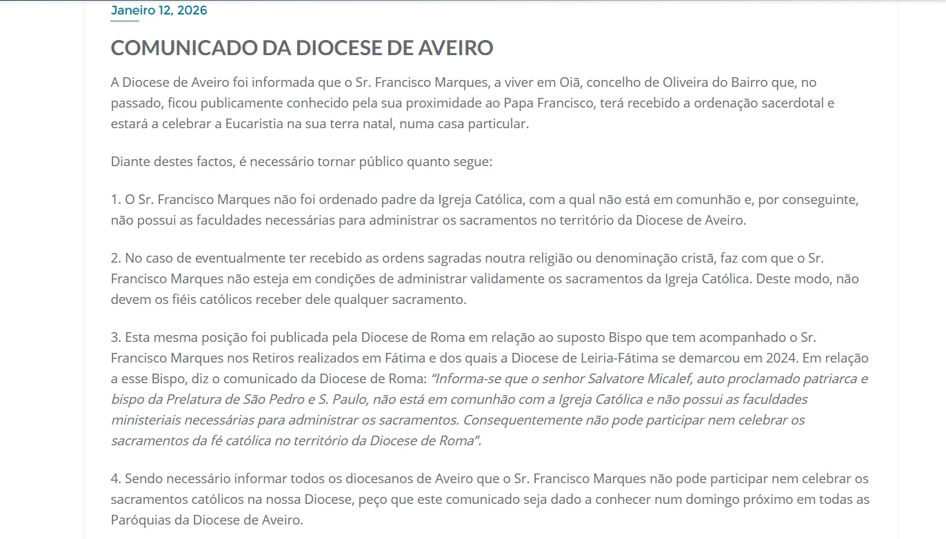 Comunicado Diocese Aveiro